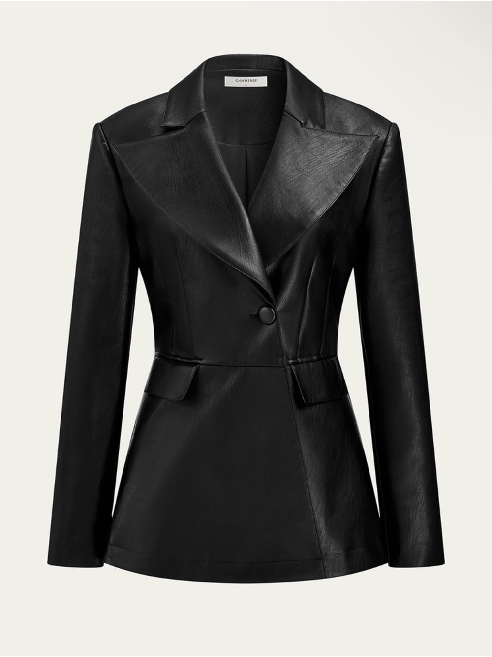Commense Black Faux Leather Single-Button Blazer